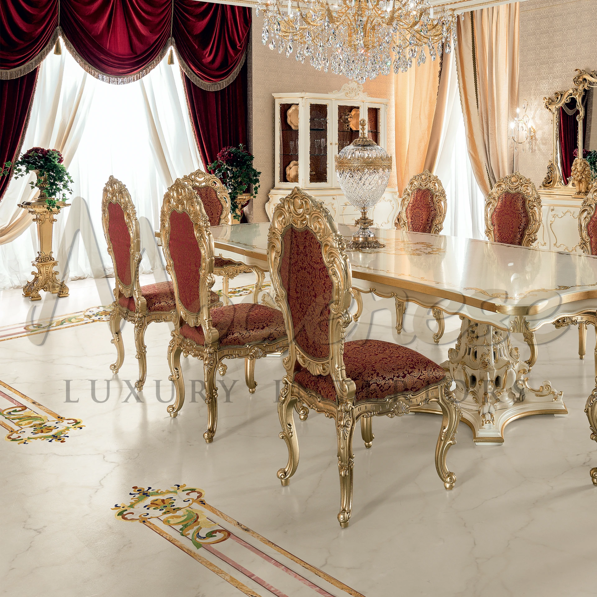 Elegant vase stand in gold leaf, a masterpiece of design for luxury interiors and classic settings.