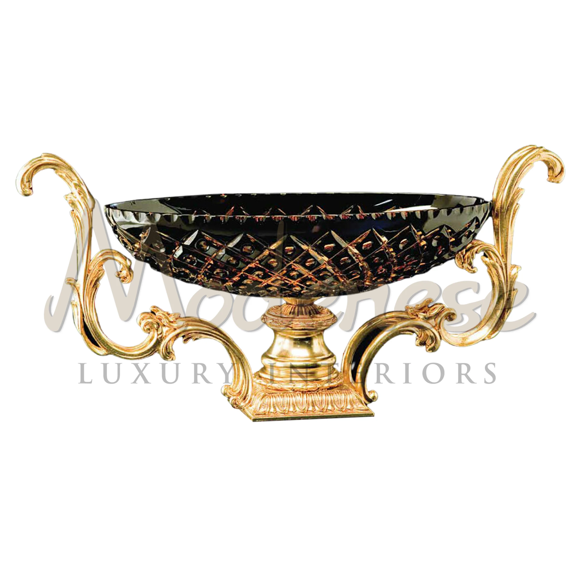 Royal Black Two-Handled Bowl by Modenese, showcasing regal elegance in a sophisticated black design, perfect for luxury interiors.