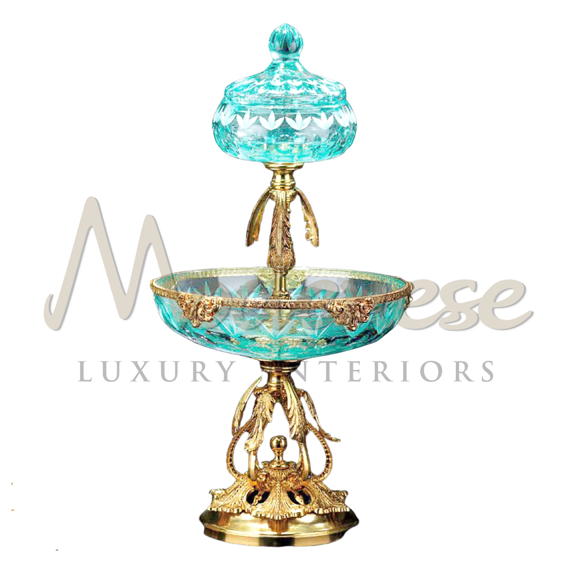 Luxury Turquoise Double Deck Bowl, a sophisticated glass vase for interior design, blending baroque and classic styles for a luxurious interior.






