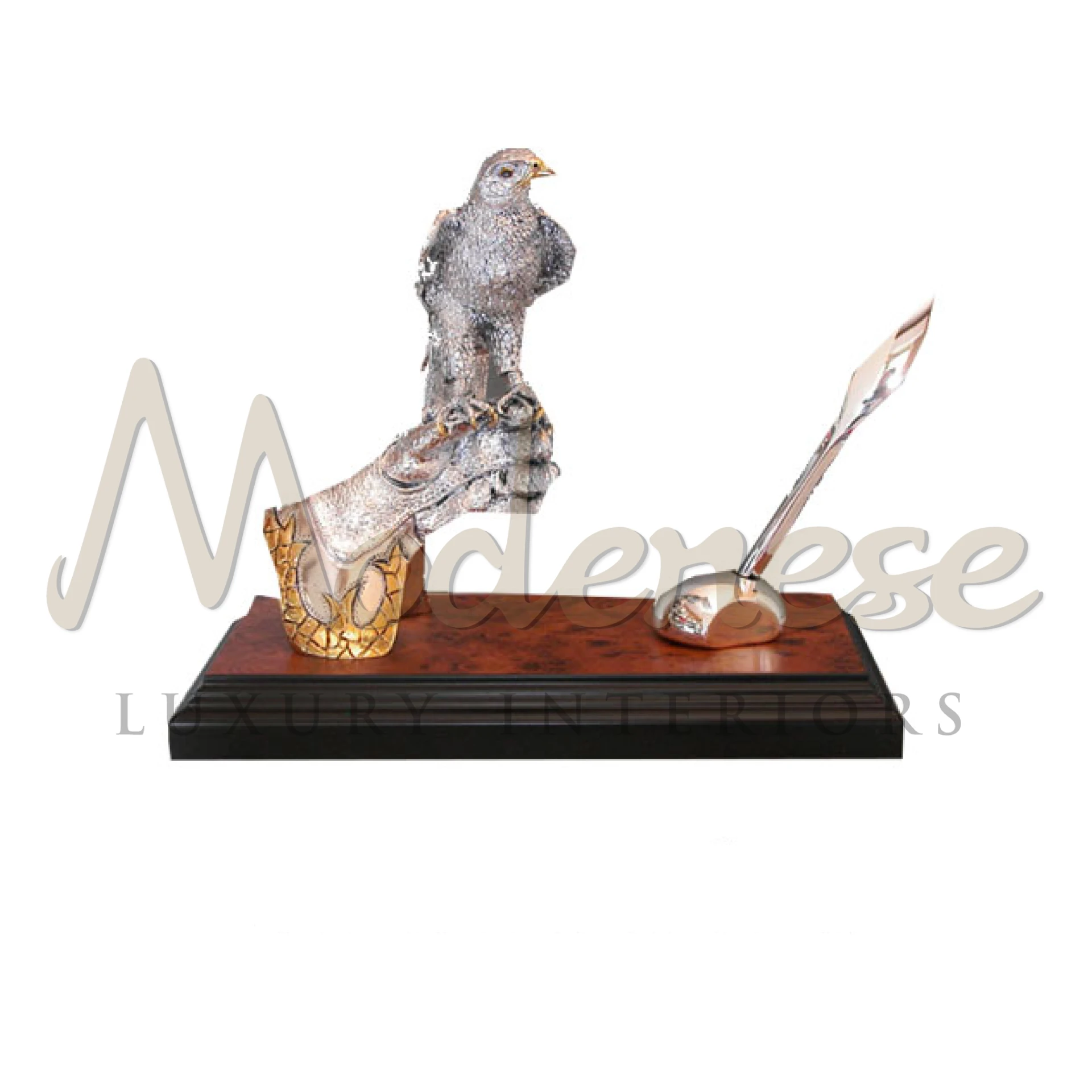 Eagle and Pen Design Ornament, embodying Italian luxury and elegance, ideal for enhancing office decor with its sophisticated and exquisite design.





