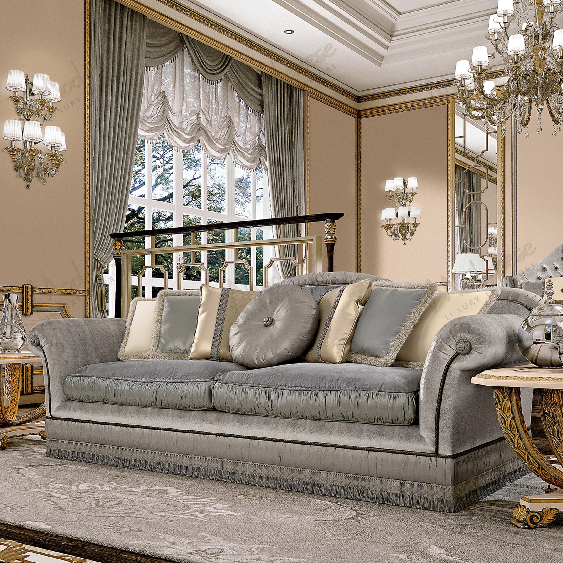 A stylish, fully upholstered 3-seater sofa with dimensions W243 D103 H93 HS45, featuring an elegant design for comfortable seating