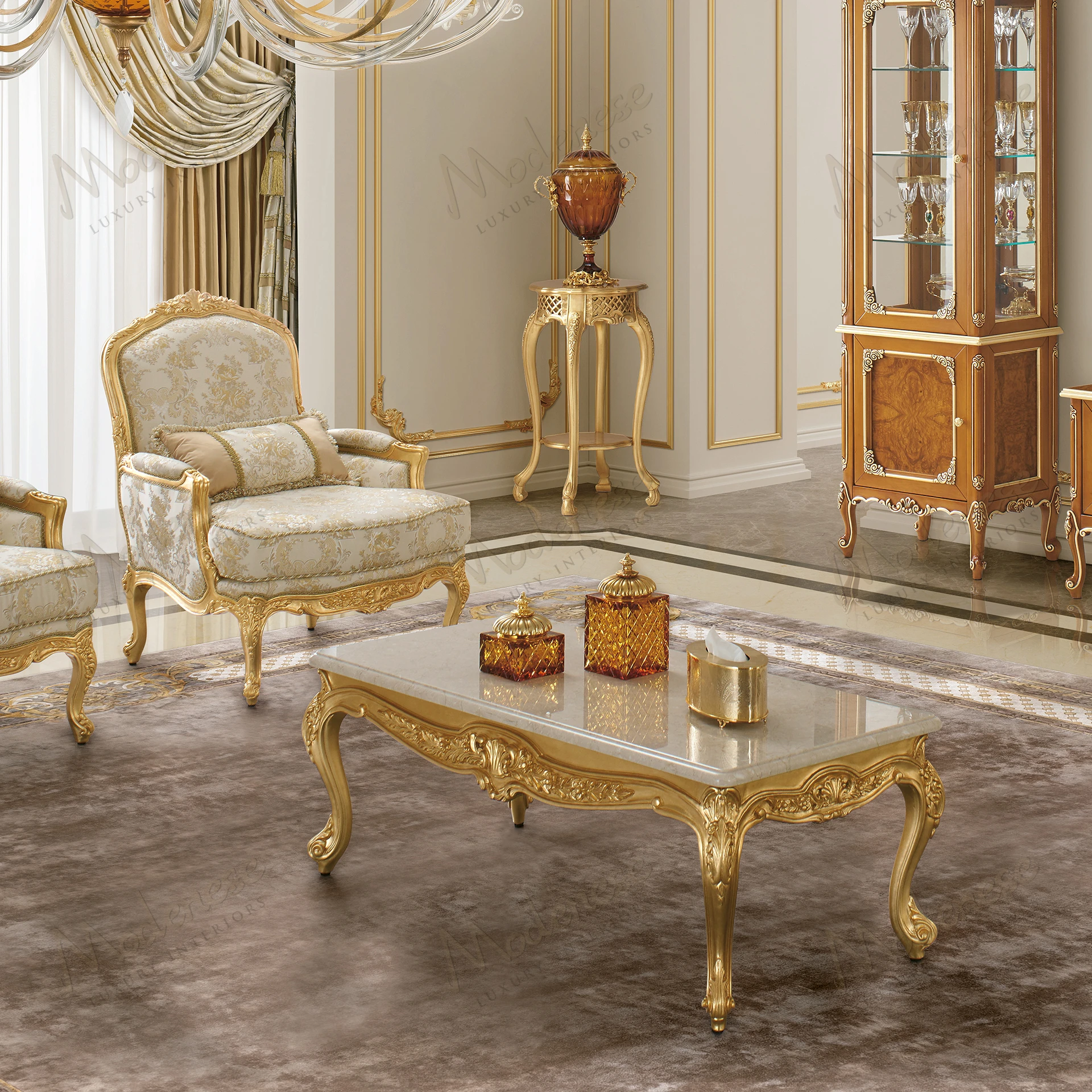 Sleek coffee table with a cozy, textured surface, no fabric Elegant design complements any room Suitable for modern and classic interiors