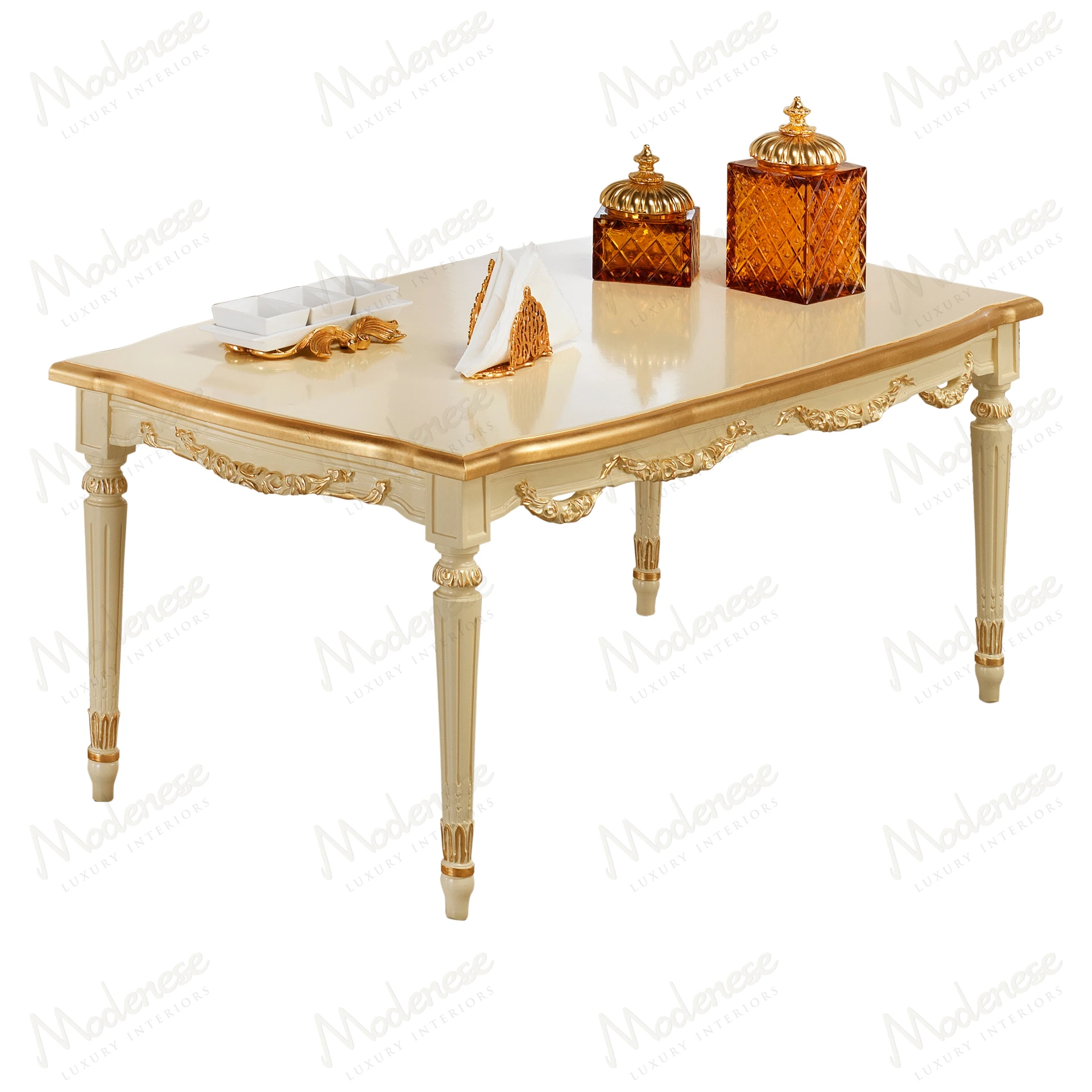 Elegant Golden Radiance Coffee Table with an ivory lacquered finish and gold leaf details, showcasing a refined and luxurious design