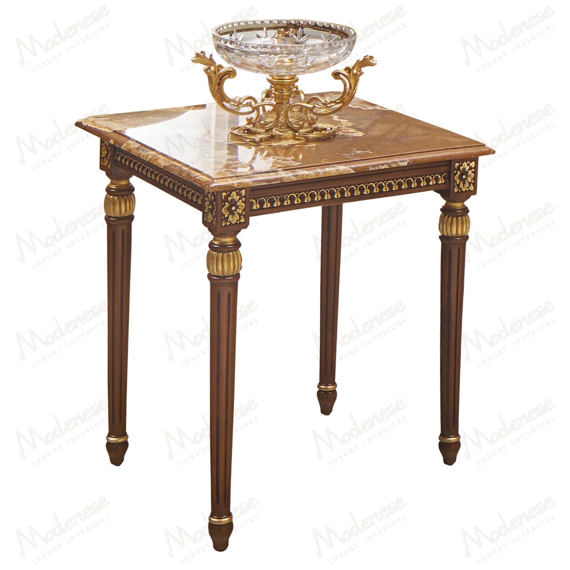 Elite Side Table: Wooden structure with an onyx top Modern design featuring clean lines and a sleek finish