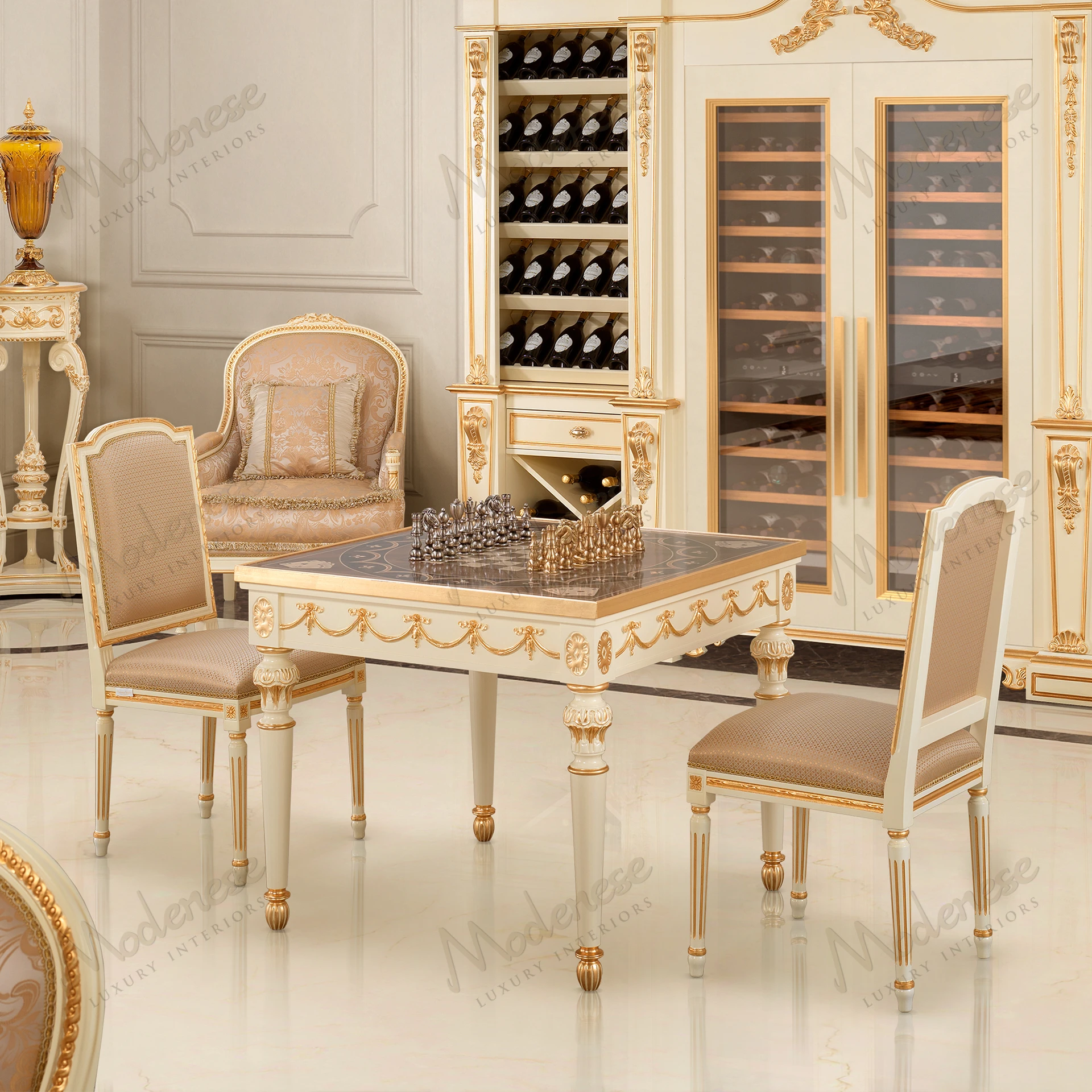 Alt text: Light pink Royal Symphony Chair with cozy fabric, elegant design, cushioned seat, and supportive backrest, offering comfortable seating