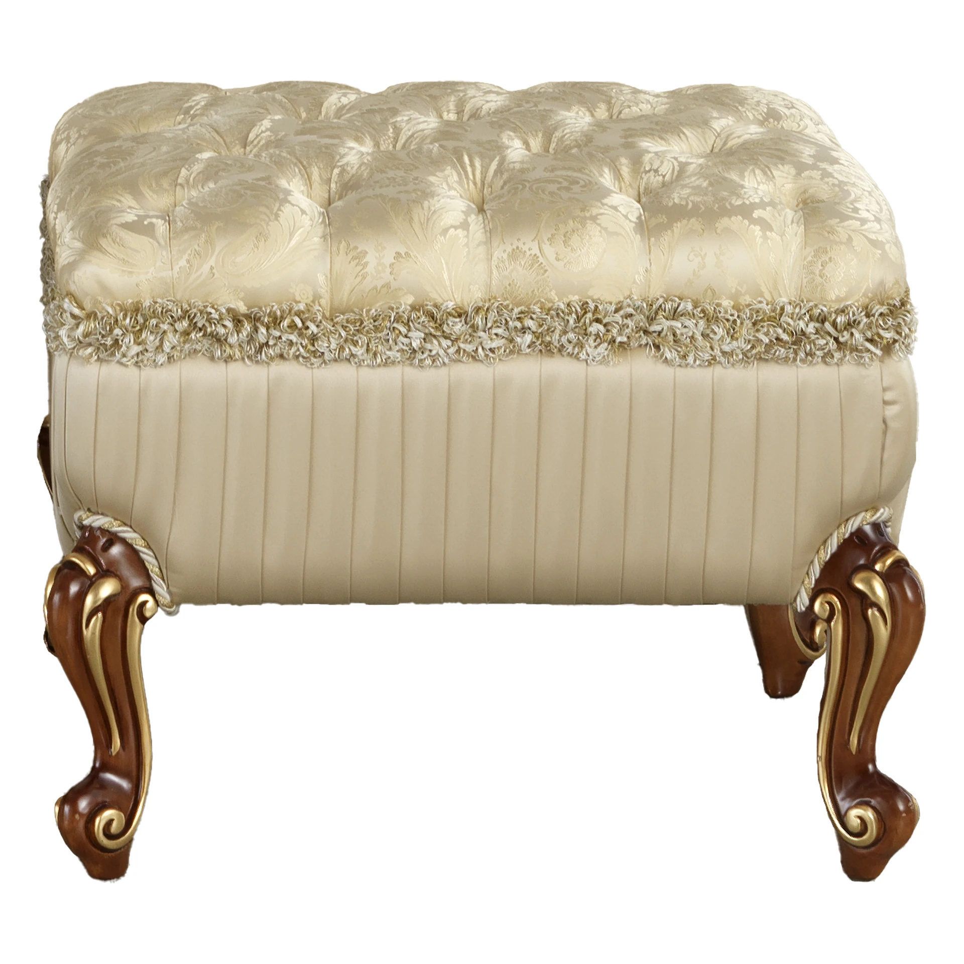 A modern Luxury Glow Pouf with a wooden structure, upholstered in elegant fabric, designed for comfort and style, following accessibility standards..